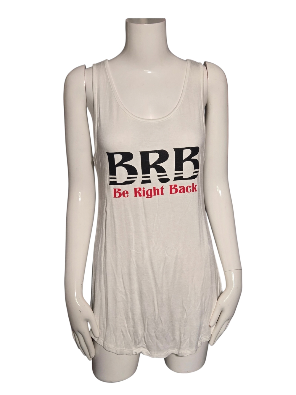 Be Right Back (BRB) White Graphic Tank Top